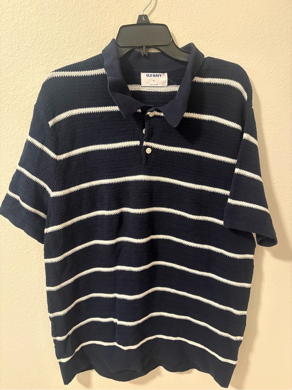 Old Navy Navy & White Striped Knit Polo
